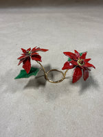 Bovano Of Chesire Red Poinsettias Vitreous Enamel On Copper Candle Bobeche Ring // 2 Available // *** Priced Individually ****