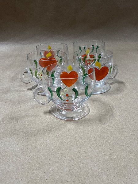 (A) Set of Painted Floral And Heart Tea/Espresso Glasses — Set Of 5 With box