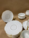 13 - Piece White And Gold Koran China Teacups Saucers And Sugar Dish