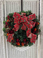 Faux Fruit & Fir Wreath with Celestial Bow