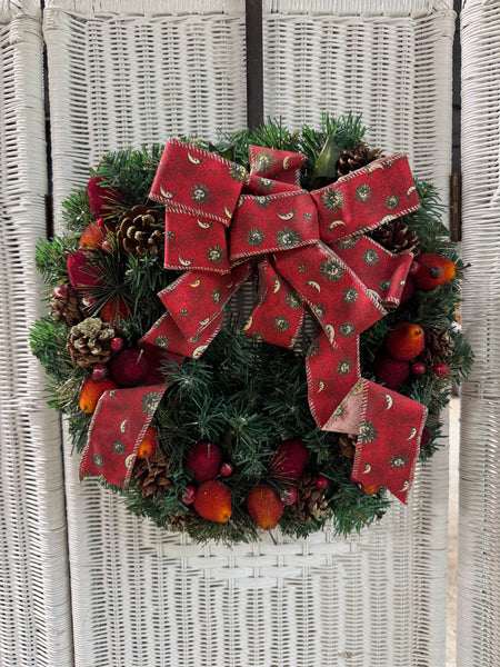 Faux Fruit & Fir Wreath with Celestial Bow