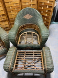 Green & Brown Wicker Set: Sofa, Chair, Ottoman and Side Table: Comes with Cushions