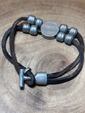 Silver Tone Beads on Leather Bracelet