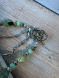 Double Layered Green Gemstone Beaded Necklace with Floral Pendant & Earrings Set