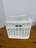 White Wicker Sabrina Basket By Pottery Barn With Lid