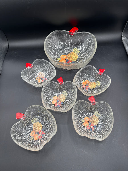 Set Of 6 Apple Shaped Fruit Serving Bowl With Small Bowls