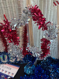 Large Lot of Patriotic Tinsel Decor with American Flags