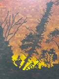 Vintage MCM Pixilated Original Painting by KJ Vlahos;  Signed