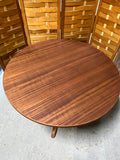 Mid Century Modern Teak Veneer Round Dining Table with (2) Leaves ***HEAVY ITEM***