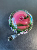 Shawn Messenger Signed Pink Floral  Art Glass Perfume Bottle