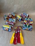 Set of 4 Prepara Colorful Floral Talavera Melanine Reversible Taco Holders With Matching Spoons