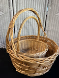 Pair of Natural Tone Woven Wicker Hand Baskets