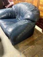 Blue Vinyl/Faux Leather Chair and Ottoman