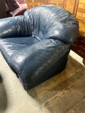 Blue Vinyl/Faux Leather Chair and Ottoman