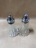 Ribbed Crystal Glass Salt N Pepper With Silver Plate Tops - Made In England