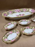 Pink Rose Nippon Celery Dish With 6 Salt Cellar Dishes
