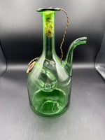 Italian Green Blown Glass Ice Chiller Decanter With Straw Stoppers