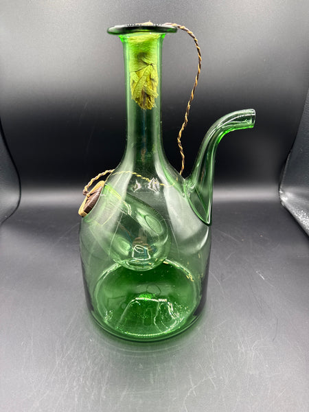 Italian Green Blown Glass Ice Chiller Decanter With Straw Stoppers