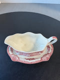 (C) Johnson Bros. Old Britain Castles Pink Gravy Boat with Underplate