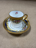 (J) Legle Limoges France Blue And Gold Teacup And Saucer — Inner Pink Rose Flower