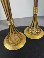 Pair of Bejeweled Gilded Metal Pillar Candle Holders