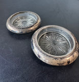 Pair of Frank M. Whiting Pressed Glass & Sterling Silver Coasters