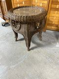 Wicker Round Side Table with Glass