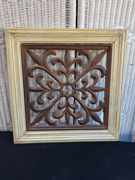 Scroll Design Rustic Iron Farmhouse Style Cream Framed Art