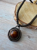 Bronzed Pendant Brown Braided Choker