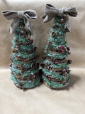 Pair Of Farmhouse Style Pine Cone And Berry Tabletop Trees