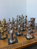 Romans v/s Vikings Brass & Pewter Vintage Chess Set with Faux Leather Board