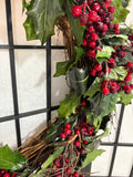 A-18” Grapevine and Holly Wreath (Two Available, Listed Separately)