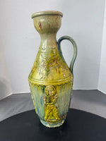 Italian Majolica Carved Vintage Pottery Jug and Vase AS IS (READ DESCRIPTION CAREFULLY)