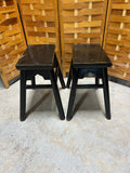Black Painted Wooden Stools, Set of 2