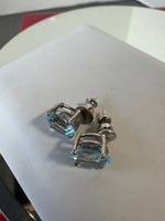 3.50 Carat Oval Faceted Natural Aquamarine Silver Earrings