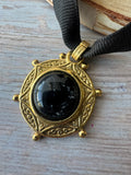 Express Black Ribboned Gold Tone Pendant Choker