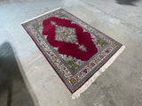 Hand Woven Rug (pink/green/cream)6'10" fringe to fringe x 4'