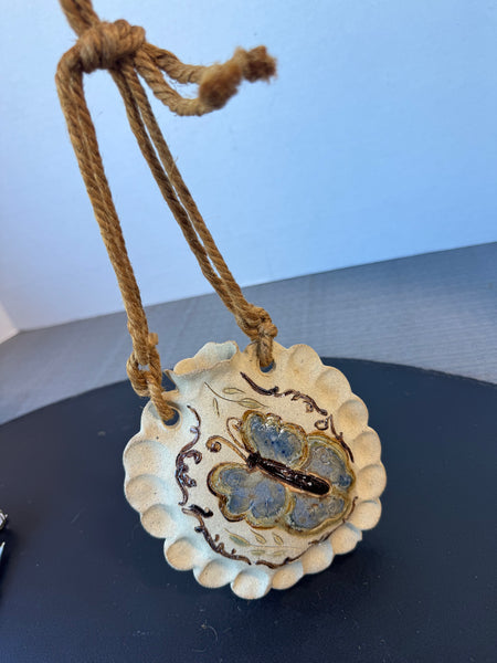 Hanging Signed Butterfly Pottery Vase