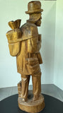 Ecuadorian Vintage Hand Carved Barefoot Traveler Large Wooden Sculpture