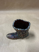 FENTON Amethyst Carnival Glass Daisy Button Iridescent Boot
