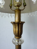 Ornate Glass & Gold Resin Buffet Lamp with Bead Fringed Shade (WORKS)