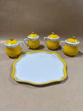 Yellow And Gold Teacups With Lids And Marching Tray