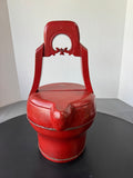 Red Lacquered Vintage Chinese Wooden Water Bucket