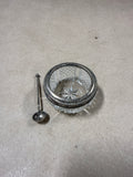 Clear Glass Salt Cellar With Silverplate Rim And Spoon (a)