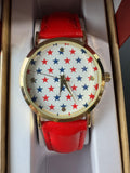 Patriotic Stars Wrist Watch with Red Band
