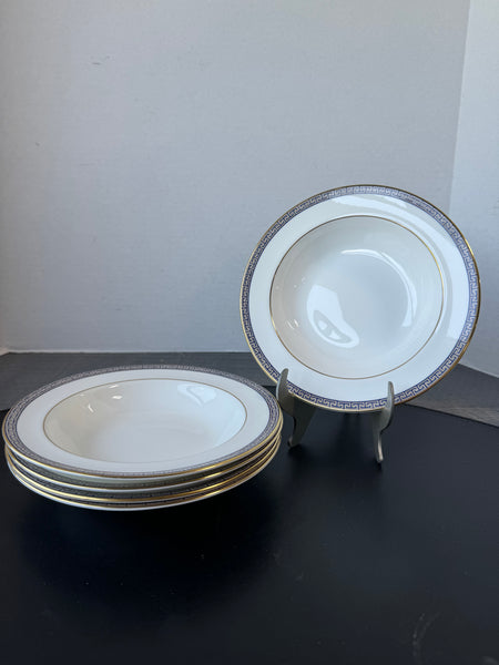 (B) 5-Piece Wedgwood England Palatia R4700 Greek Key Bone China Rimmed Soup Bowls Set (2 SETS AVAILABLE—PRICED INDIVIDUALLY AT $145 EACH SET)