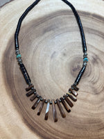 Fanned Shell Necklace with Heishi Beads & Turquoise Accents