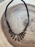 Fanned Shell Necklace with Heishi Beads & Turquoise Accents