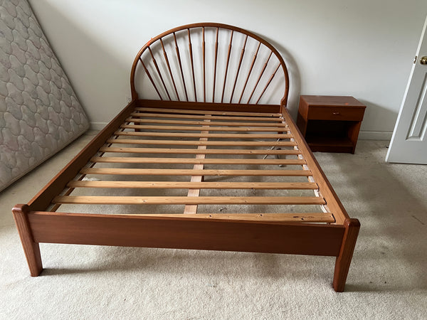 Danish Modern Teak Mid-Century Queen Bed by Formata, with Rails and Slats, Made in Denmark