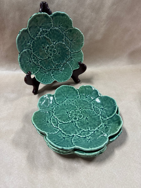 (A) Set Of 4 Green Belo Faience Green Salad Plates